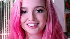 POV coloredhair teen handjobs her BF and talks dirty