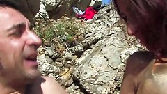 Cumshot in the mouth by the sea!