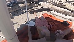 Risky Hanjob on the Canary Beach Almost caught reading a book - MissCreamy