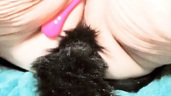 BBW Pretty MILF with kitten tail buttplug and Lush3 spreads Pussy and Plays with Hitachi