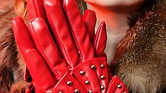 My new RED leather GLOVES close up FETISH video with Arya - ASMR relax sounding
