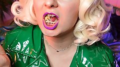 ASMR mukbang - eating food with hot sounds - MILF in braces